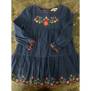 Mini Boden Girls Navy Embroidered Flower Dress Long Sleeves 5-6Y